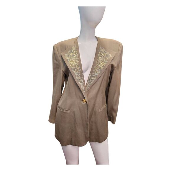R&K Originals Jackets & Blazers - R&K Originals Silk Blazer Womens Size Large Olive Green Gold Embroidered